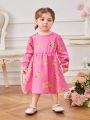 Baby Girls' Long Sleeve Letter & Five-pointed Star Print Dress