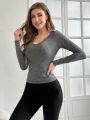 Women's Notch V-neck Long Sleeve Thermal Top