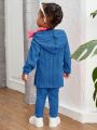 SHEIN Baby Girl Casual Knit Hoodie Top And Pants Set