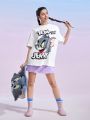 TOM & JERRY X SHEIN Women's Cartoon Letter Print Drop Shoulder Loose T-Shirt