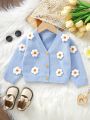 Baby Girls' Floral Pattern V-neck Cardigan