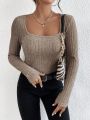 SHEIN Frenchy Women's Scoop Neck Striped Long Sleeve T-shirt