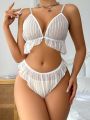 Striped Ruffle Hem Lingerie Set