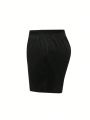 Women's Plus Size Plain Shorts With Diagonal Pockets And Slit Hem