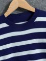 SHEIN Kids EVRYDAY Little Boys' Striped Round Neck Pullover Sweater For Big Kid