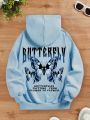 Teen Girls' Casual Slogan & Butterfly Pattern Long Sleeve Hoodie Suitable For Autumn And Winter