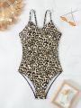 SHEIN Swim Vcay Women'S Leopard Print Backless One-Piece Swimsuit