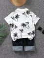 SHEIN Kids SUNSHNE Toddler Boys' Coconut Tree Printed Short Sleeve Polo Shirt For Summer