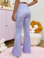 SHEIN Qutie Slim Fit Plaid Flared Pants