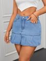 SHEIN ICON Pleated Denim Skirt