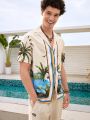 Manfinity Chillmode Men'S Coconut Tree Jacquard Casual Short Sleeve Shirt