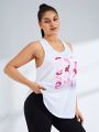 SHEIN Street Sport Plus Size Letter Print Racerback Sport Tank Top