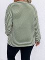 SHEIN LUNE Plus Striped Print Drop Shoulder Tee