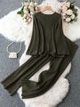 Plus Size Women's Loose Sweater Set With Side Slit Hem Design