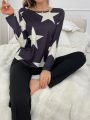 Women's Star Print Long Sleeve T-Shirt And Pants Sleepwear Set