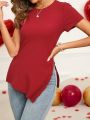 EMERY ROSE Valentine's Day Women Side Split Hem T-Shirt