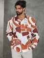 Extended Sizes Men's Plus Size Geometric Print Long Sleeve Shirt