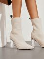 SHEIN BIZwear Geometric Pattern Pointed Toe Chunky Heel Women Mid-Calf Boots