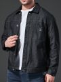 Men Plus Letter Patched Detail Denim Jacket