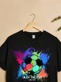 Teen Boys' Casual Football Print Short Sleeve T-Shirt, Suitable For Summer