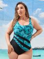SHEIN Swim SPRTY Plus Size Women'S One Piece Swimsuit With Botanical Print