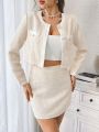 SHEIN Privé Women's Color Block Buttoned Jacket And Skirt Two Piece Set