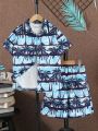 SHEIN Kids Nujoom Boys' Coconut Tree Printed Shirt And Shorts Set For Big Kids