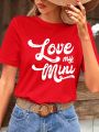 Women Red Love Heart And Letter Print Valentine's Day Short Sleeve Casual T-Shirt, Mommy And Me Matching Outfits (Both Pieces Sold Separately)