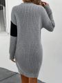 V-neck Two-tone Sweater Dress