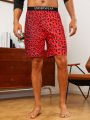 Men Leopard Print Contrast Letter Tape Sleep Shorts