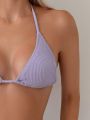 3pcs/set Purple Bubble Trim Bikini Swimsuit