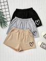 SHEIN Kids KDOMO Tween Girl 3pcs Heart Print Shorts