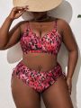 SHEIN Swim Vcay Plus Size Full Print V-Neck Bikini Set