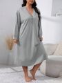 Plus Half Button Drop Shoulder Nightdress