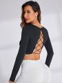 Round Neck Backless Slim Fit T-Shirt