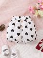 Baby Girls' Comfortable Breathable Black Shorts With Heart Print For Summer