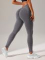 Solid Ruched Back Sports Leggings