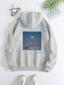 Scenery & Slogan Graphic Drawstring Thermal Lined Hoodie