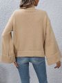 Stand Collar Drop Shoulder Split Sleeve Cuff Sweater