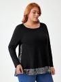 Fefe Marin Plus Size Women'S Patchwork Paisley Print Long Sleeve T-Shirt