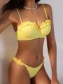 SHEIN Swim Mod Ladies' Frill Trimmed Spaghetti Strap Bikini Set