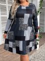 EMERY ROSE Plus Size Color Block Long Sleeve Dress