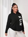 Plus Letter Graphic Curved Hem Hooded Sports Tee