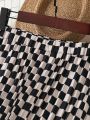 Checkerboard Print Pleated Skirt