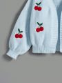 SHEIN Kids EVRYDAY Young Girl Cherry Embroidery Lantern Sleeve Duster Cardigan