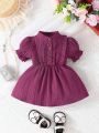Baby Girl Summer Short Sleeve Purple Ruffle Trim Decor Shirt Dress