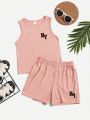 SHEIN Kids EVRYDAY Young Boy Casual Comfortable Letter Printed Two-Piece Set