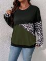 SHEIN LUNE Plus Leopard Print Colorblock Sweatshirt