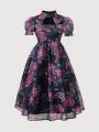 SHEIN Kids SUNSHNE Girls' (Big) Hollow Out Flower Print Romantic Dress