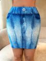 SHEIN SXY Imitation Denim Print Bodycon Skirt Spring Summer Women Clothes Bachelorette Party Spring Break Birthday Outfit Valentine Day Sexy Outfits